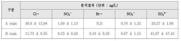 한국중부발전 순수 수질분석 결과 : 음이온류