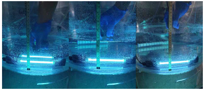 수심별 UV 램프 유효 조사거리 측정
