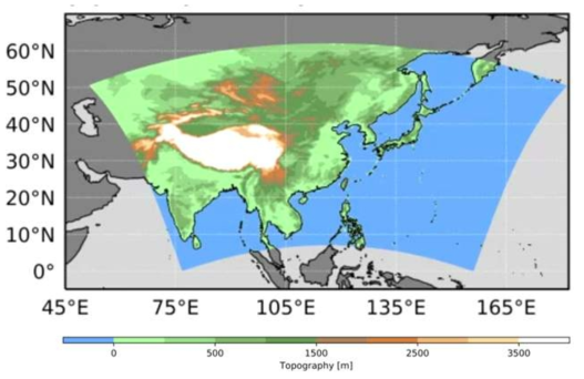 East Asia simulation domain and their topography (m)