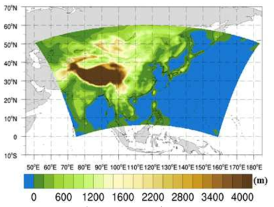 Simulation domain (CORDEX Ⅱ-EA) with topography used in this study