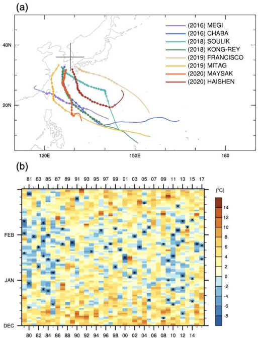 Result of selection of recent typhoon cases and cold surge cases to be used for model verification