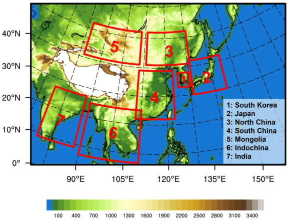 Topography (m) of CORDEX-East Asia Phase 2 domain