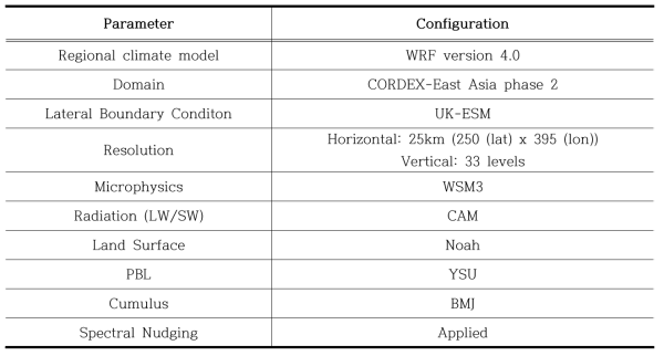 Configuration of WRF model used in this study