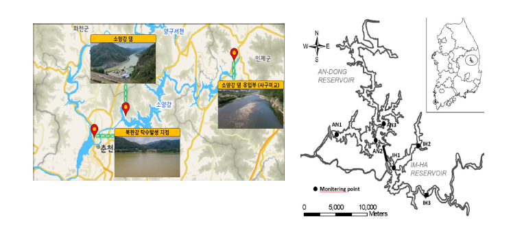 시험유역 모니터링 기술 적용구간 선정 예시 및 안동-임하댐 유역 병렬 시스템
