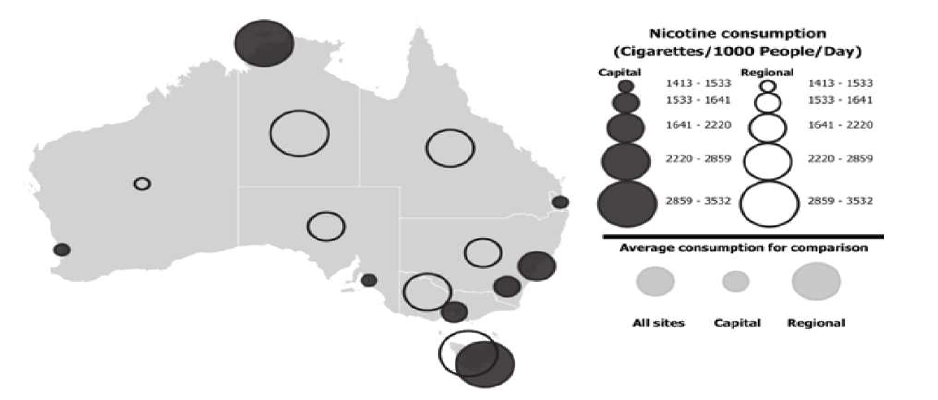 호주의 하수기반역학 기술을 이용한 지역별 약물류 소비량 추정(ACIC, 2019)