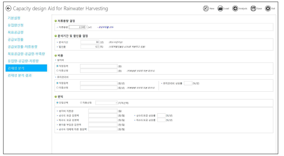 경제성 분석 탭의 화면 구성