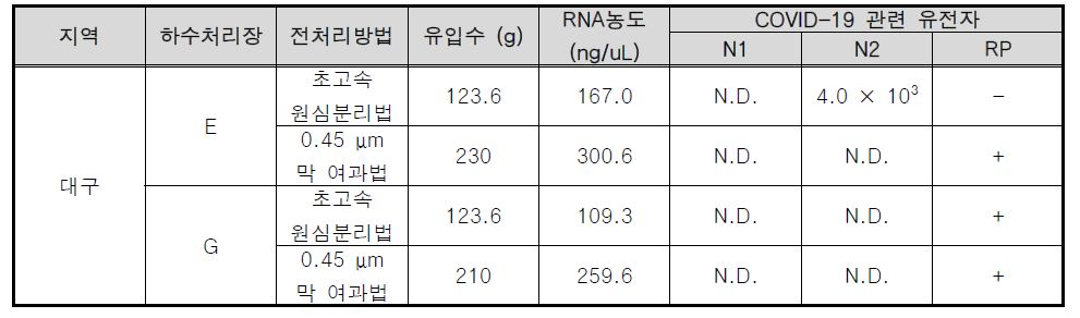 하수 전처리방법에 따른 RNA 추출 및 COVID-19 검출 효율 비교