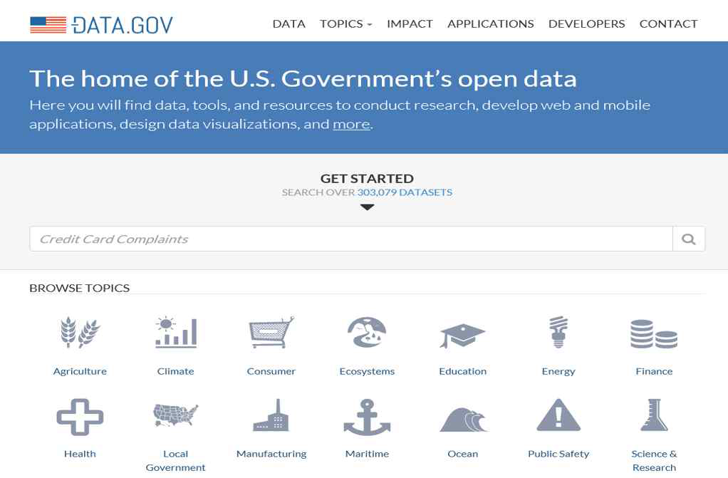 DATA.GOV 데이터셋 검색 화면