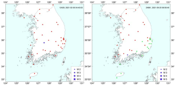 지진관측소의 지진신호 탐지 현황분석 예시(한국지질자원연구원 관측소)