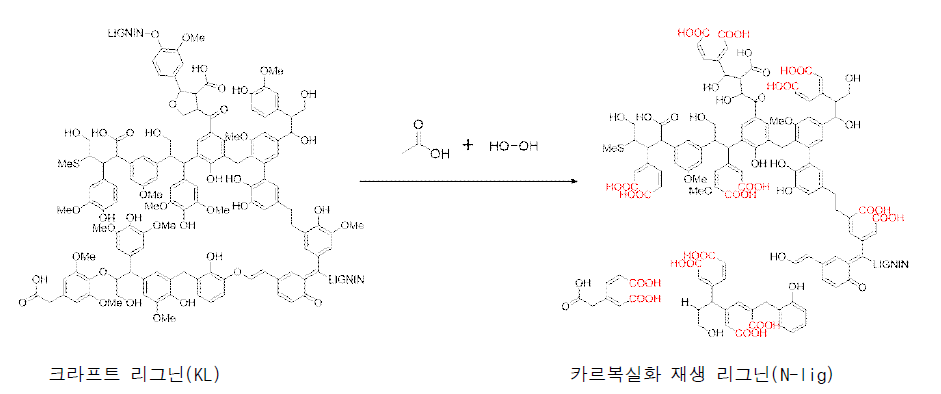 크라프트 리그닌의 과초산을 사용한 카르복실화 반응 모식도