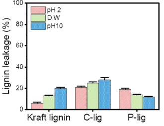다양한 pH 조건에서의 리그닌 용출 평가 (pH = 2, 6, 10)