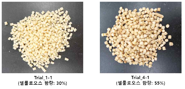 셀룰로오스 함량에 따른 복합소재 모습