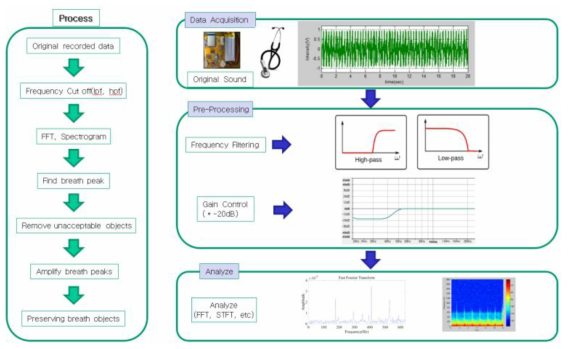 생체 음향 신호 집음 분석을 위한 data process flow chart