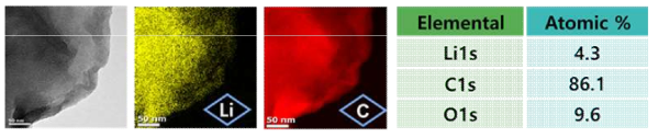 activated carbon (LdAC)의 TEM images 및 mapping 분석 결과