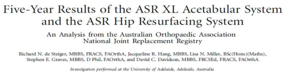 Hip prosthesis 중 ‘ASR XL Acetabular System’ 및 ‘ASR Hip Resurfacing System’의 안전성 연구 사례