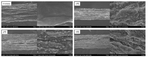 코팅 횟수에 따른 구리/나노카본 복합와이어의 SEM 사진