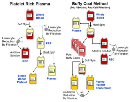 전혈유래 혈소판제제 제조방법의 비교