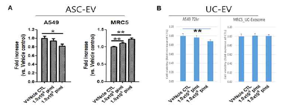 중간엽 유래 세포외소포(ASC- 및 UC-EV)의 in vitro 세포증식 영향 검증(WST-1 assay)