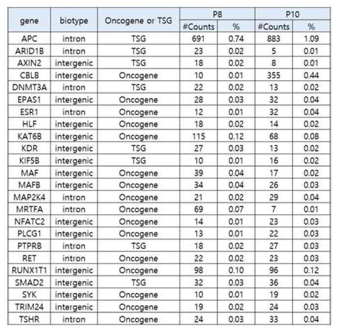 염색체 삽입위치 Oncogene 관련성 분석