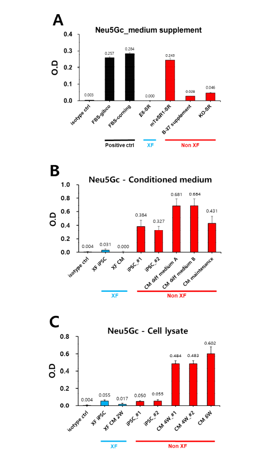 유도만능줄기세포 및 분화된 심근세포 관련 배지 및 세포의 동물유래물질(Nue5Gc) 측정
