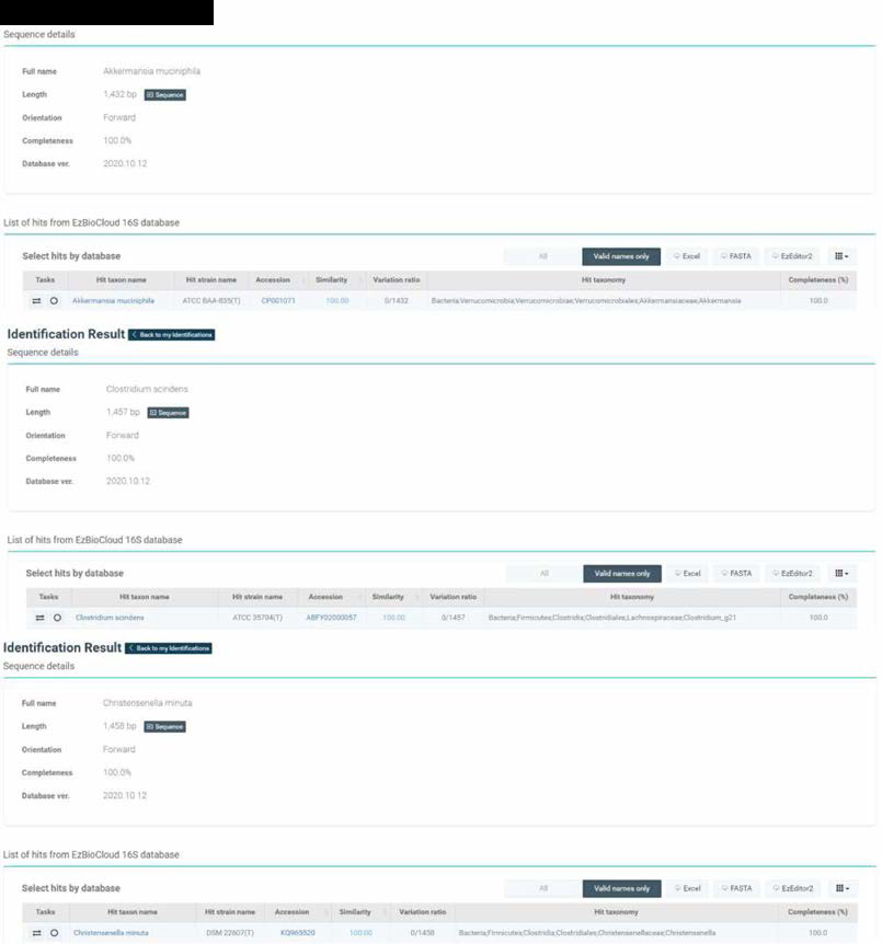 선정된 세가지 균주의 EZBioCloud 매칭 결과_2