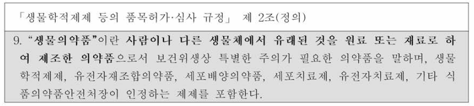 생물학적제제 등의 품목허가•심사 규정 제 2조