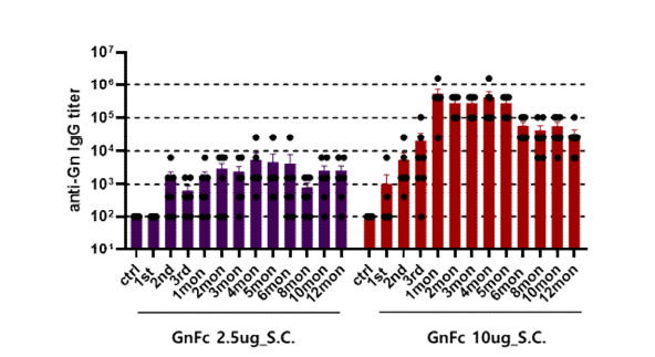 Gn에 면역된 WT 마우스 혈청에서 분석된 총항체가