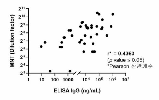 ELISA-MNT 간 상관관계
