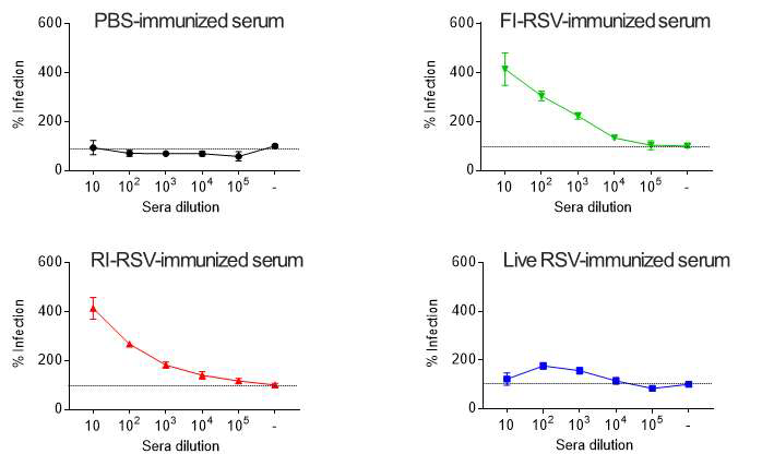 FI-RSV, RI-RSV 면역화 혈청을 이용한 in vitro ADE 분석