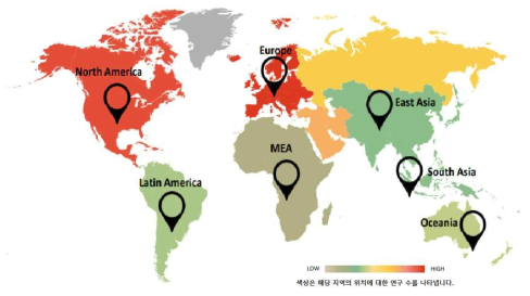 단일도메인항체의 연구가 활발하게 이루어지는 지역에 대한 도해 (PMR Analysis, 2020)