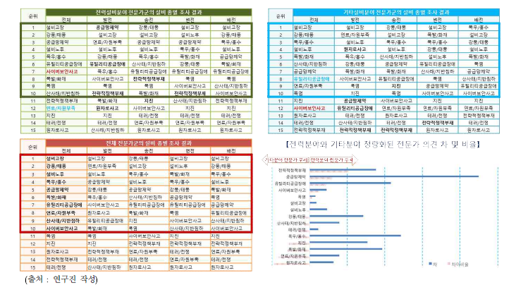 전문가군별 위험요인 순위 비교