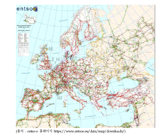 ENTSO-E 관할 회원국과 송전망 (유럽 35개국-39개 송전망운영자)