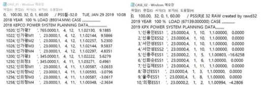 시뮬레이션 모델 PSS/E File(CASE_01,02) 예시