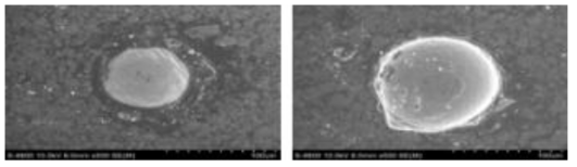 Cream solder 사용 홀 메움 후 SEM 이미지