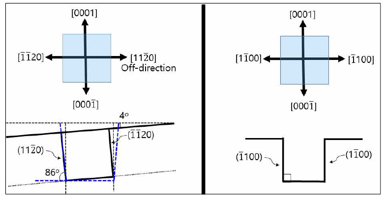 SiC 결정면 방향에 따른 Single trench MOSFET 소자 구조 이미지