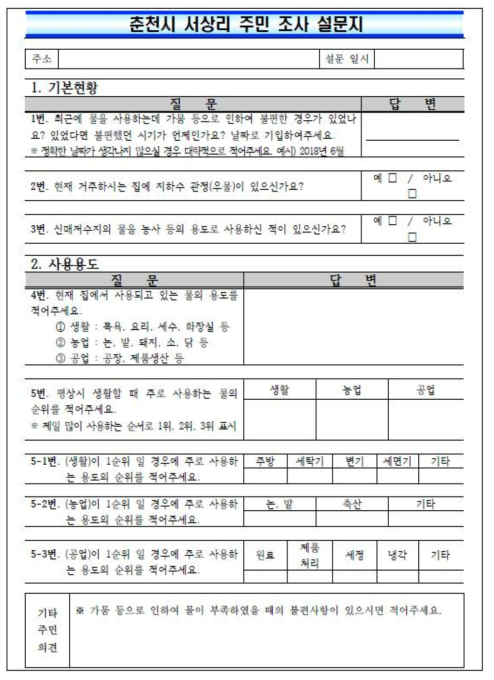 수혜지역 주민조사 설문지