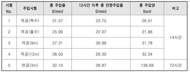 수직주입정+Ditch 혼합 주입시험 결과