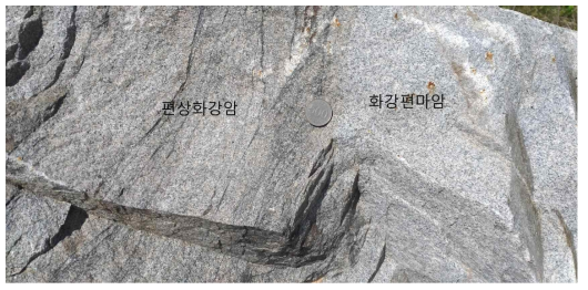 편상화강암과 화강편마암 노두 사진