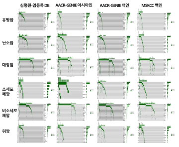 인종별 DB별 암종별 유전자 변이 빈도 및 상호연관성