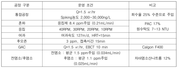 과불화화합물 8종 과다투여 실험 시의 파일럿 운영 조건