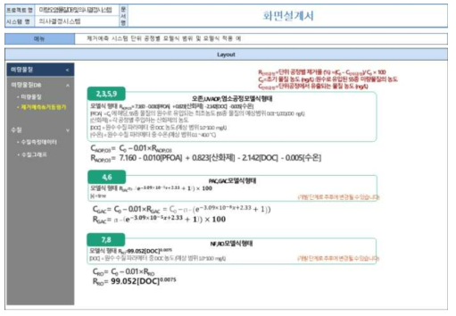 제거예측 시스템의 단위 공정별 모델식 범위와 모델식 적용 예시