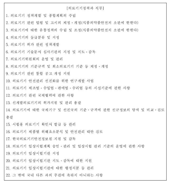 의료기기정책과 직무