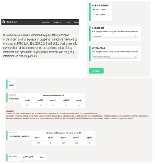 DDI predictor 서비스의 검색화면과 약물상호작용 정보 (accessed date: 2021-10-18)