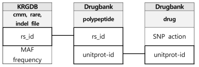 Drugbank 유전정보와 KRGDB 데이터의 연동 모식도