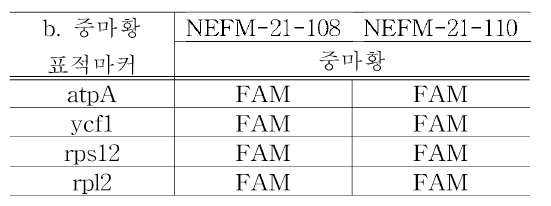 중마황에 대한 증마황 표적마커 실험결과