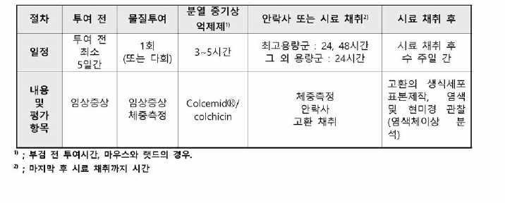 포유류 정원세포를 이용한 생체 내 염색체이상시험의 절차 및 주요 평가 항목