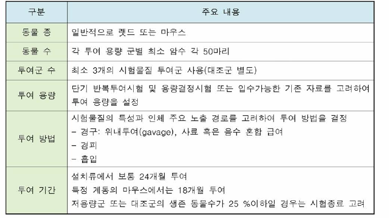 발암성시험 계획 시 주요 고려사항