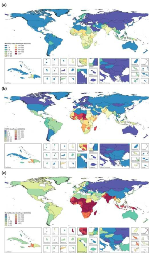 신종 감염질환 발생으로 인한 설사병의 상대적 위험(relative risk) 세계 분포