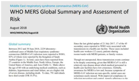 메르스 발병 및 위해평가에 관한 WHO 보고서(2018)