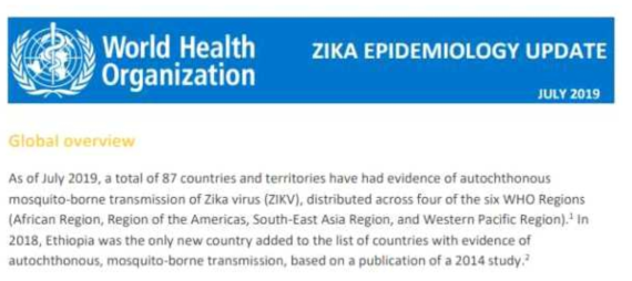 전 세계적 지카 바이러스 전파와 관련된 WHO 보고서(2019)
